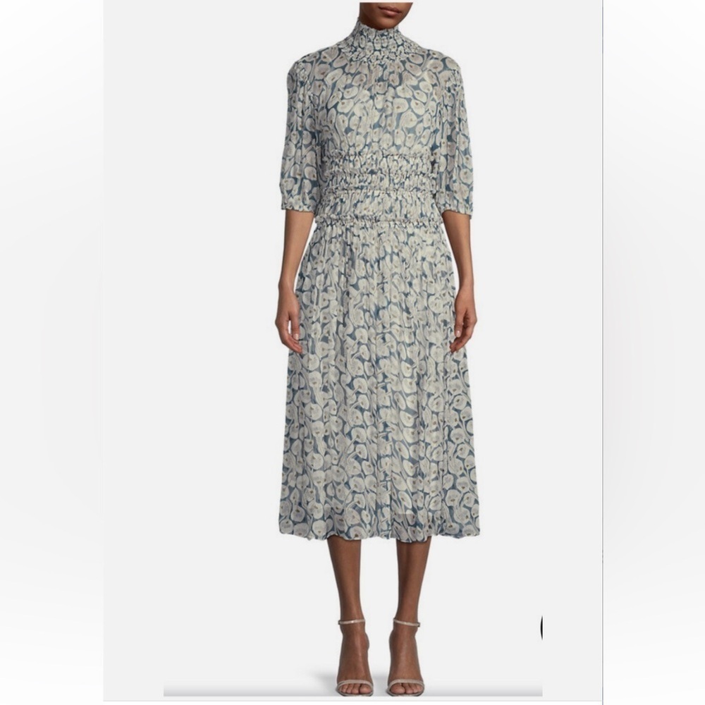Rebecca Taylor Cottagecore Floral Blue and Cream Long Dress Size 12 F45 - Picture 1 of 16